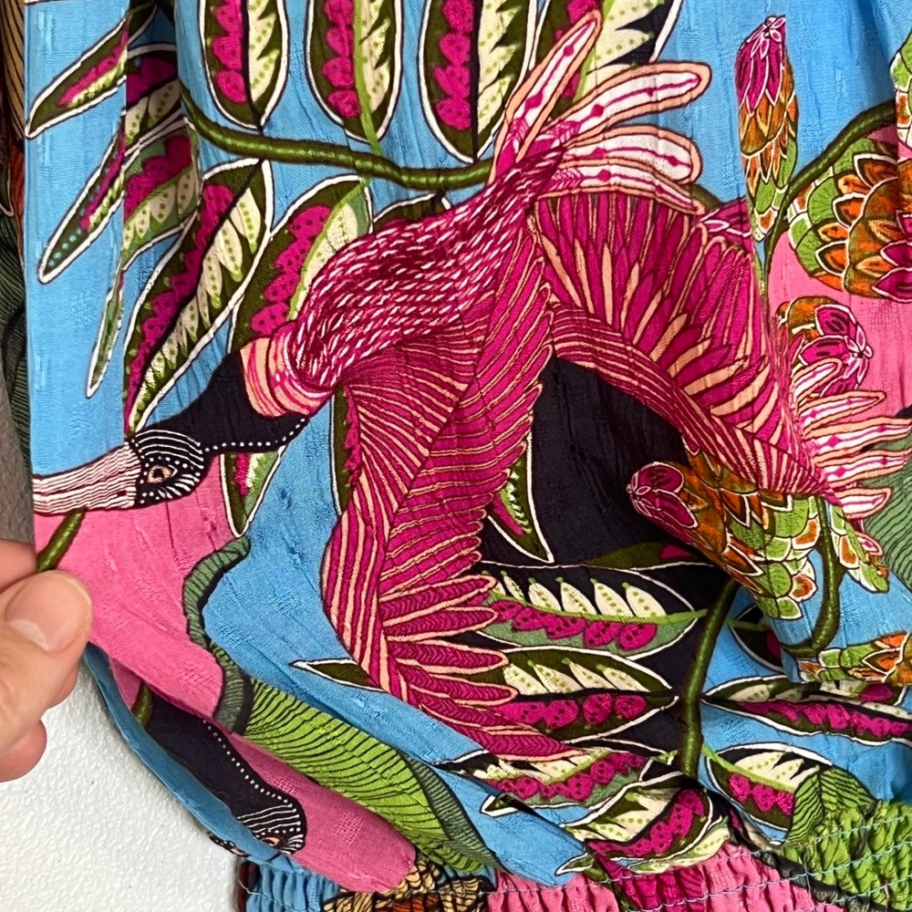 Rachel Rachel Roy S Blue Tropical Bird Floral Smocked Peasant Top Off Shoulder‎ - Picture 5 of 14